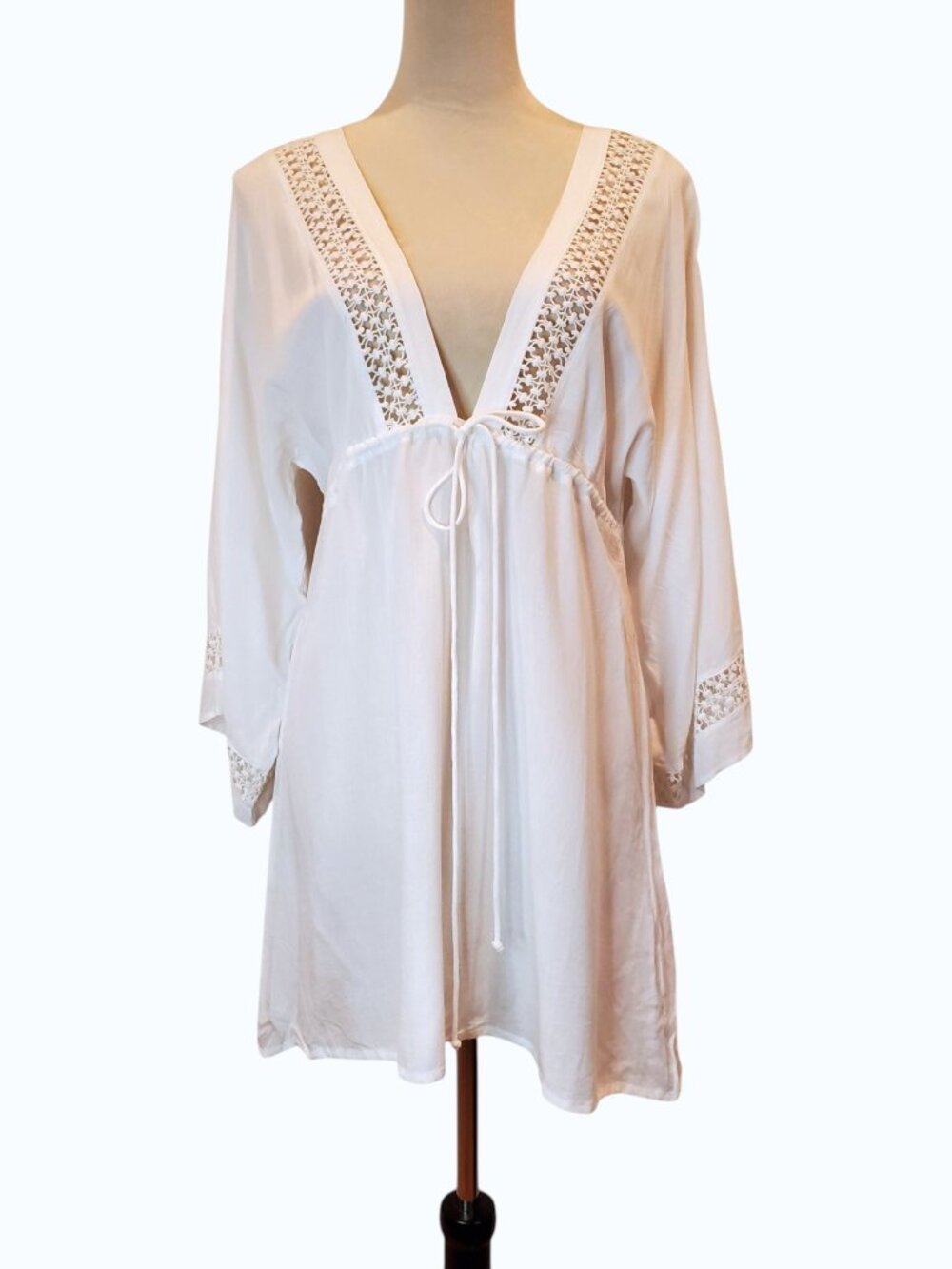 RAVIYA Womens Cover-Up Tunic Dress White Crochet Lace Trim Beach SZ M